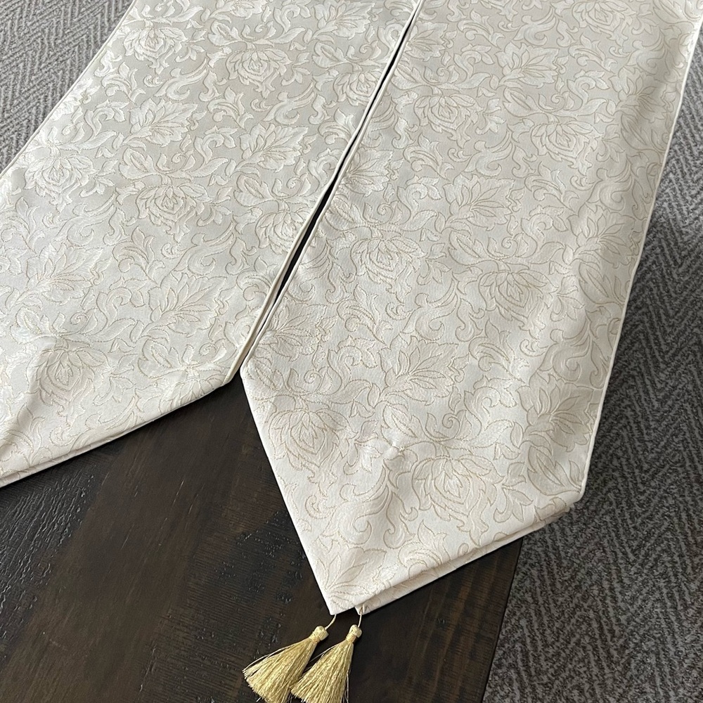 Elegant Ivory Damask Table Runner with Tassels each one is $25